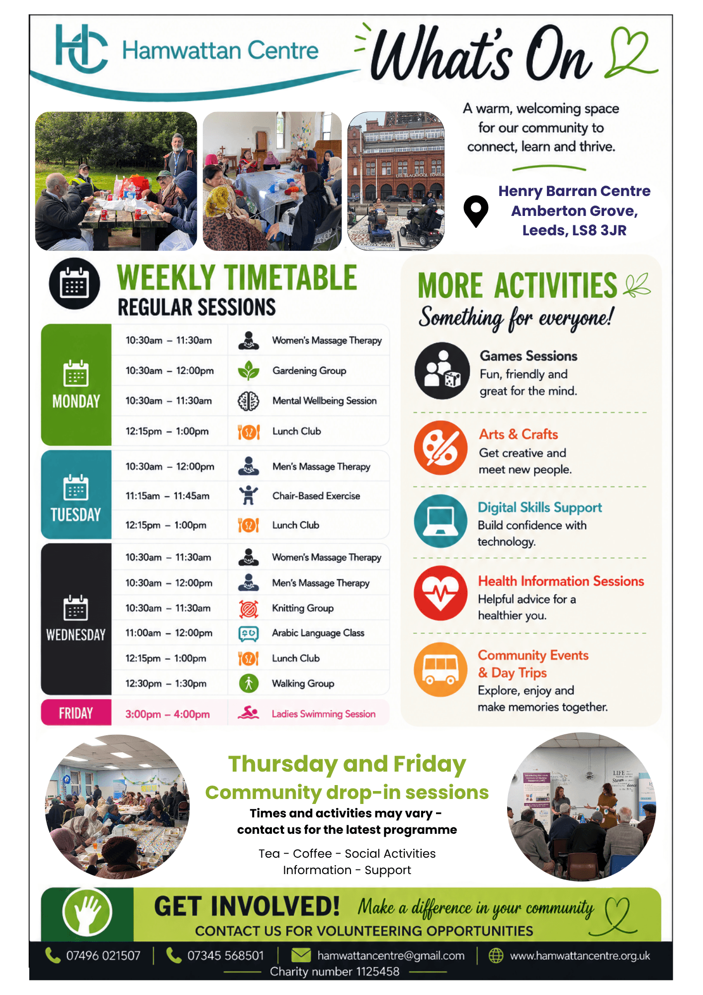 Hamwattan Centre activities and timetable flyer